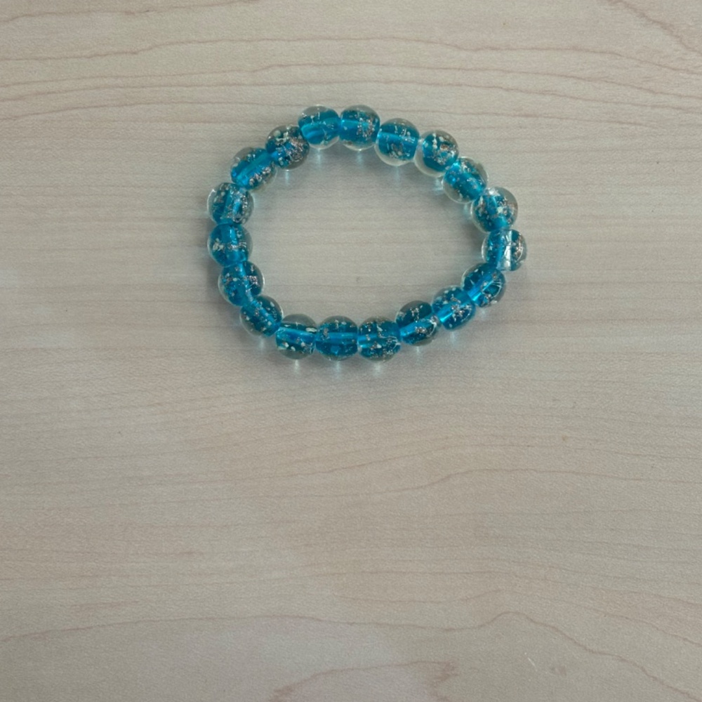 New Aqua Blue Murano Glass Bead Stretch Bracelet  w/ Matching Earrings & Pouch
